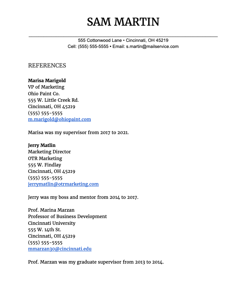 professional references template professional references template