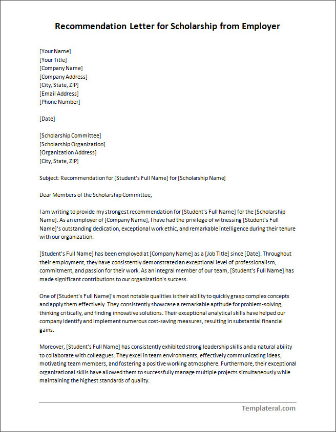 recommendation letter template for scholarship from employer Individuals completing a blank recommendation letter template for scholarship from employer