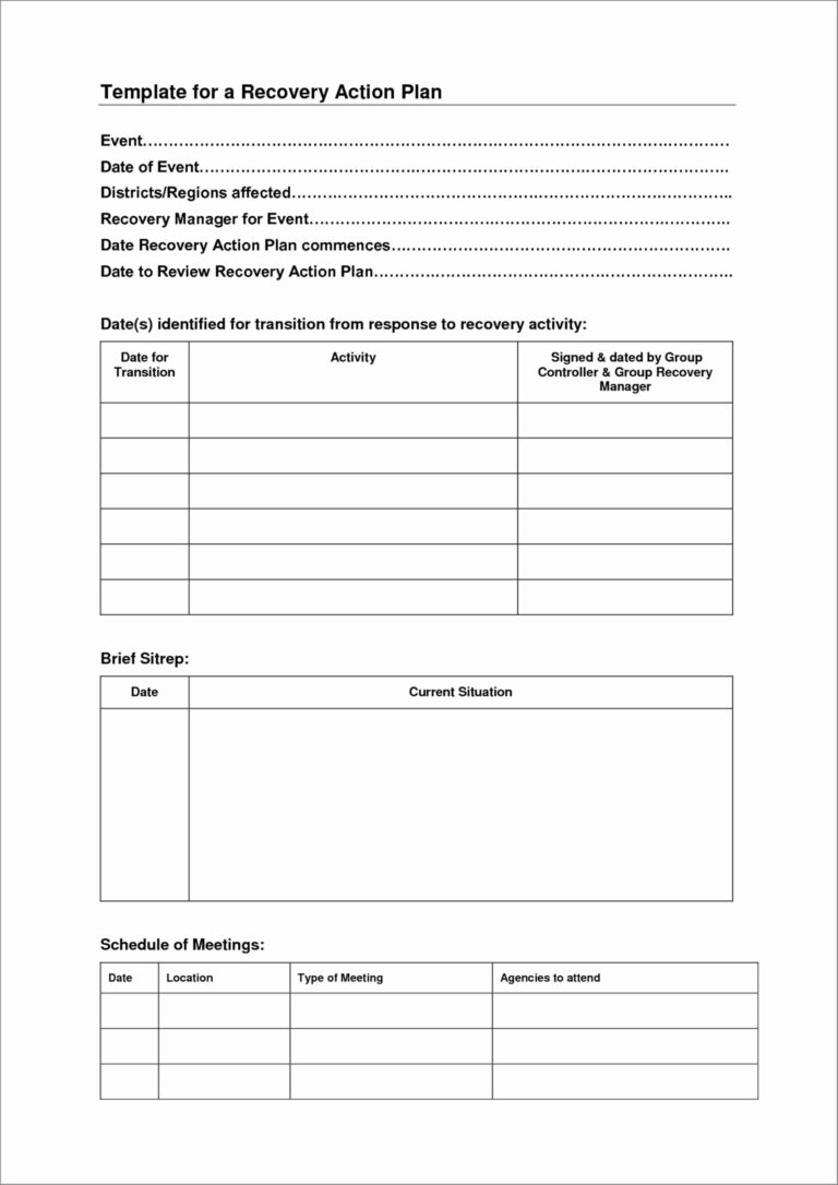 √ Free Printable Recovery Action Plan Template