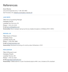 reference sheet for resume example