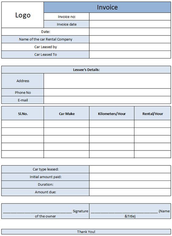 rent a car invoice template example