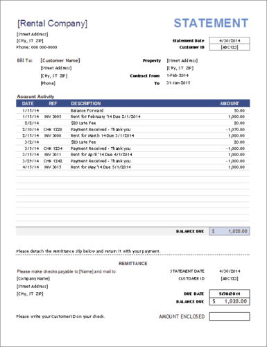 √ Rental Billing Statement Template