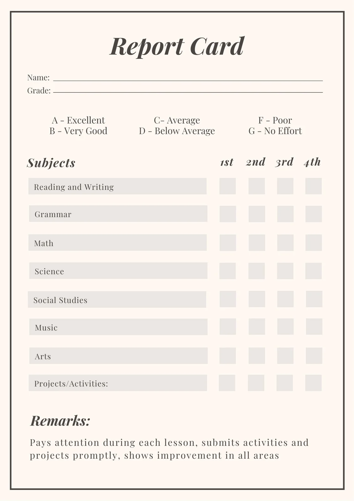 report card template editable report card template editable