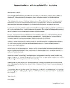 Optimized layout and structure of a resignation letter with immediate effect no notice for better readability
