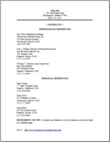resume references template word