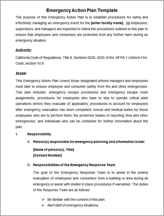 sample of construction emergency action plan template