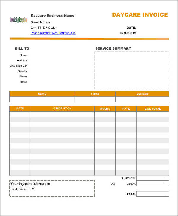 sample of daycare invoice template