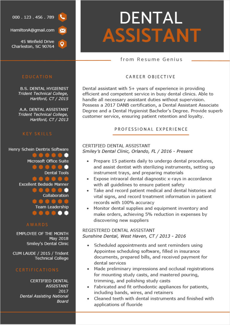 Free Printable Dental Assistant - Sample Of Dental Assistant Resume Template 768x1086 