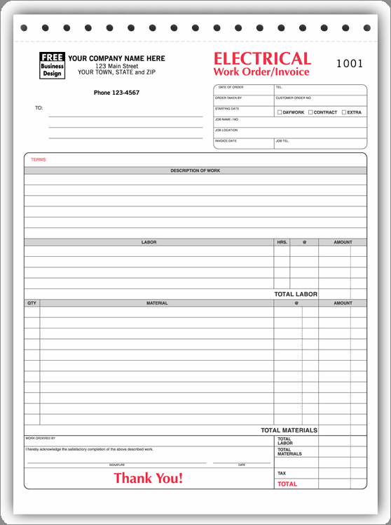sample of electrical invoice template