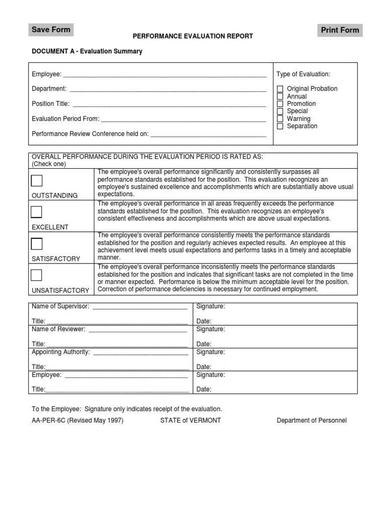 sample of employee performance evaluation report