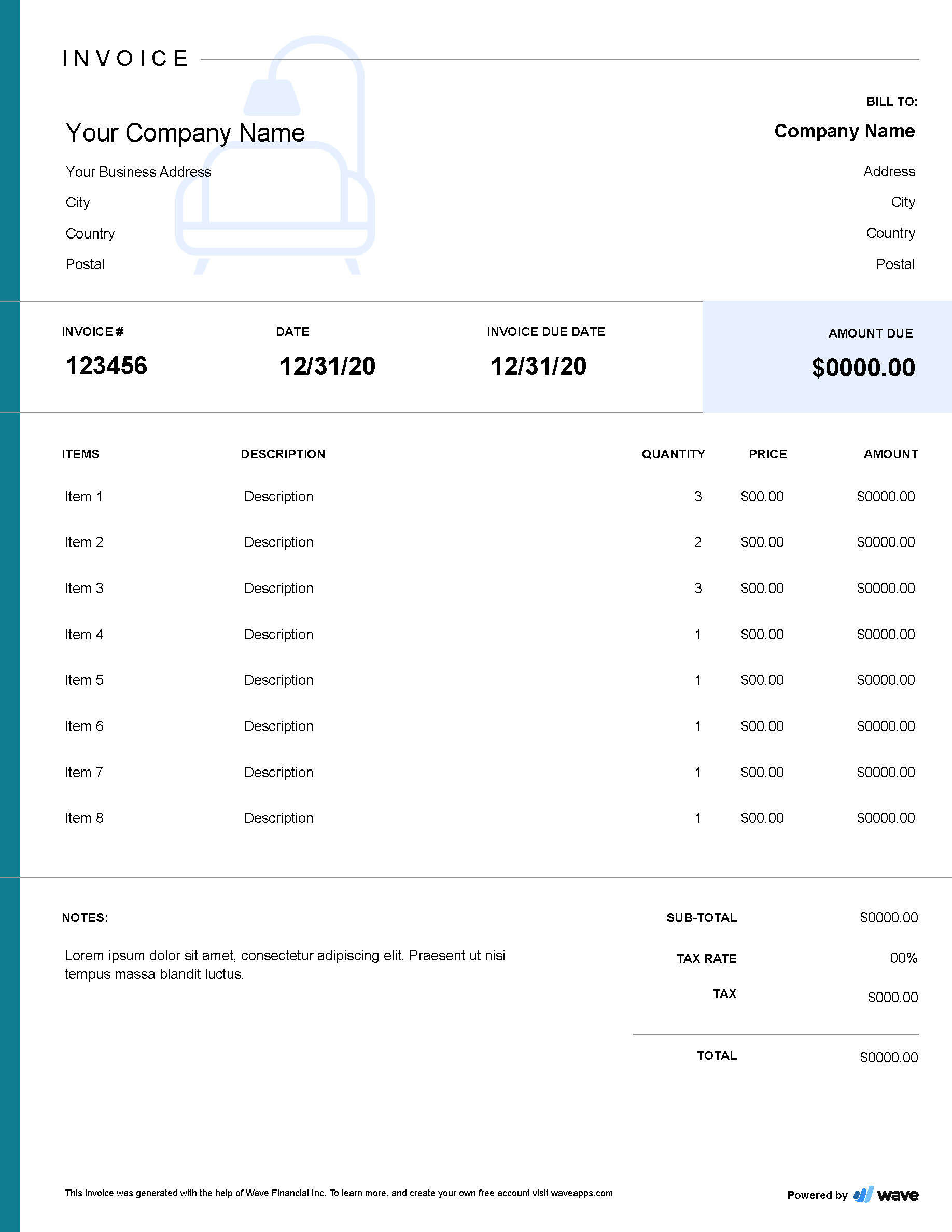 sample of interior design invoice template