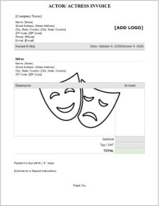 sample of printable acting invoice template