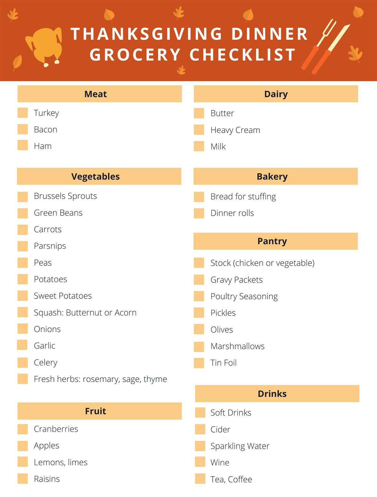 sample of thanksgiving shopping checklist template