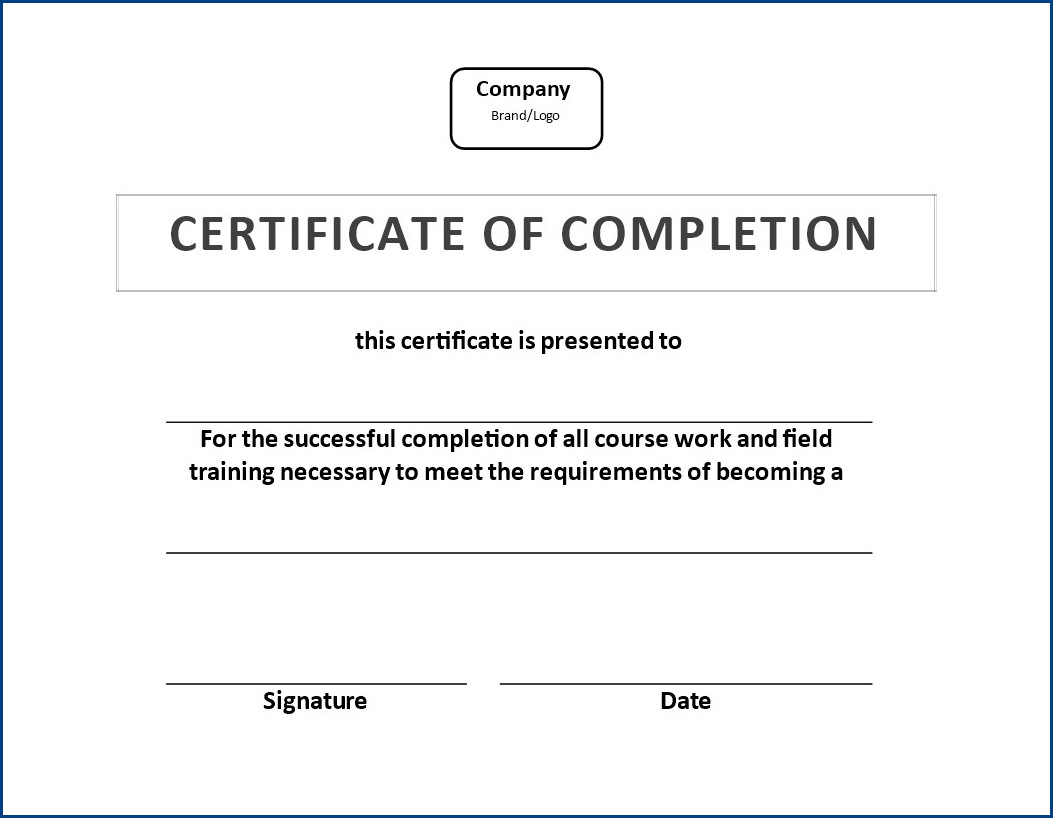 sample of training certificate of completion template