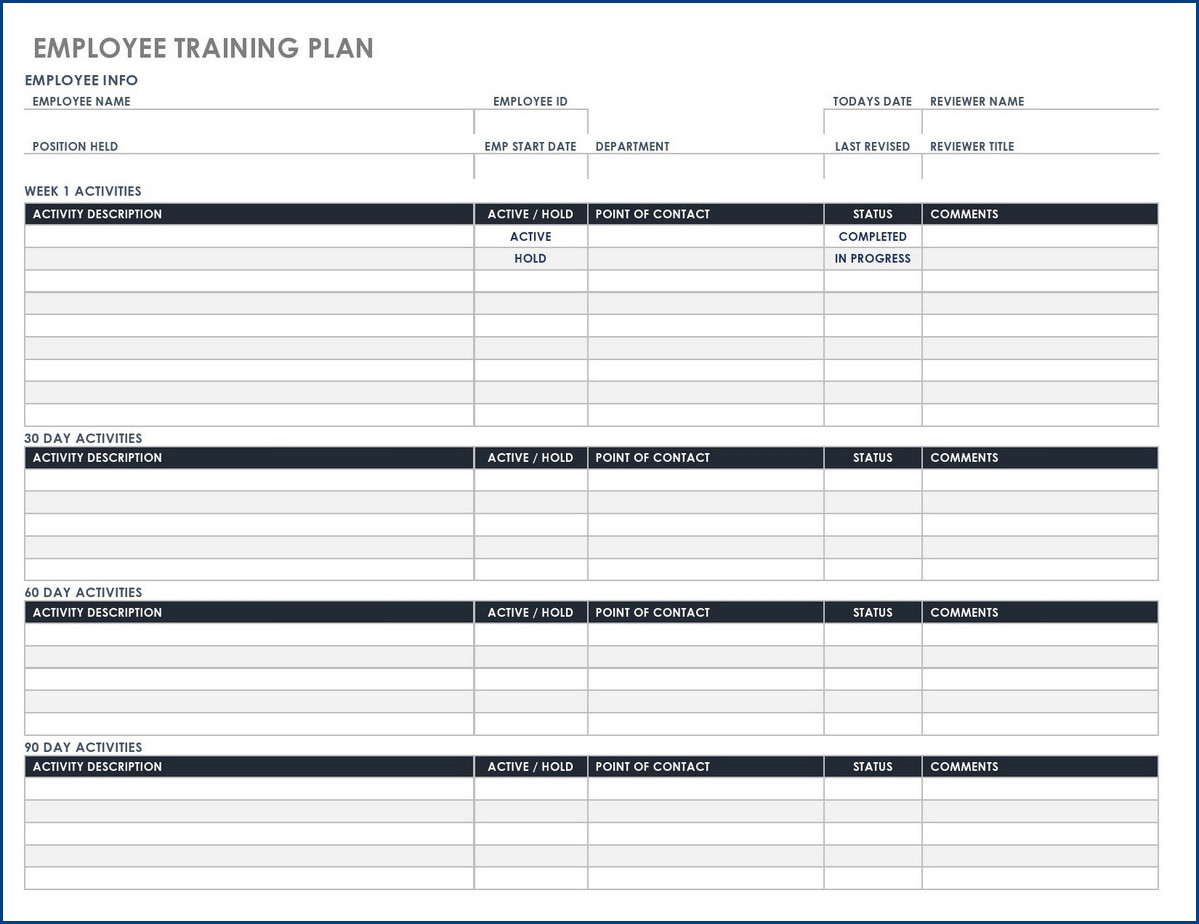 sample of training schedule template