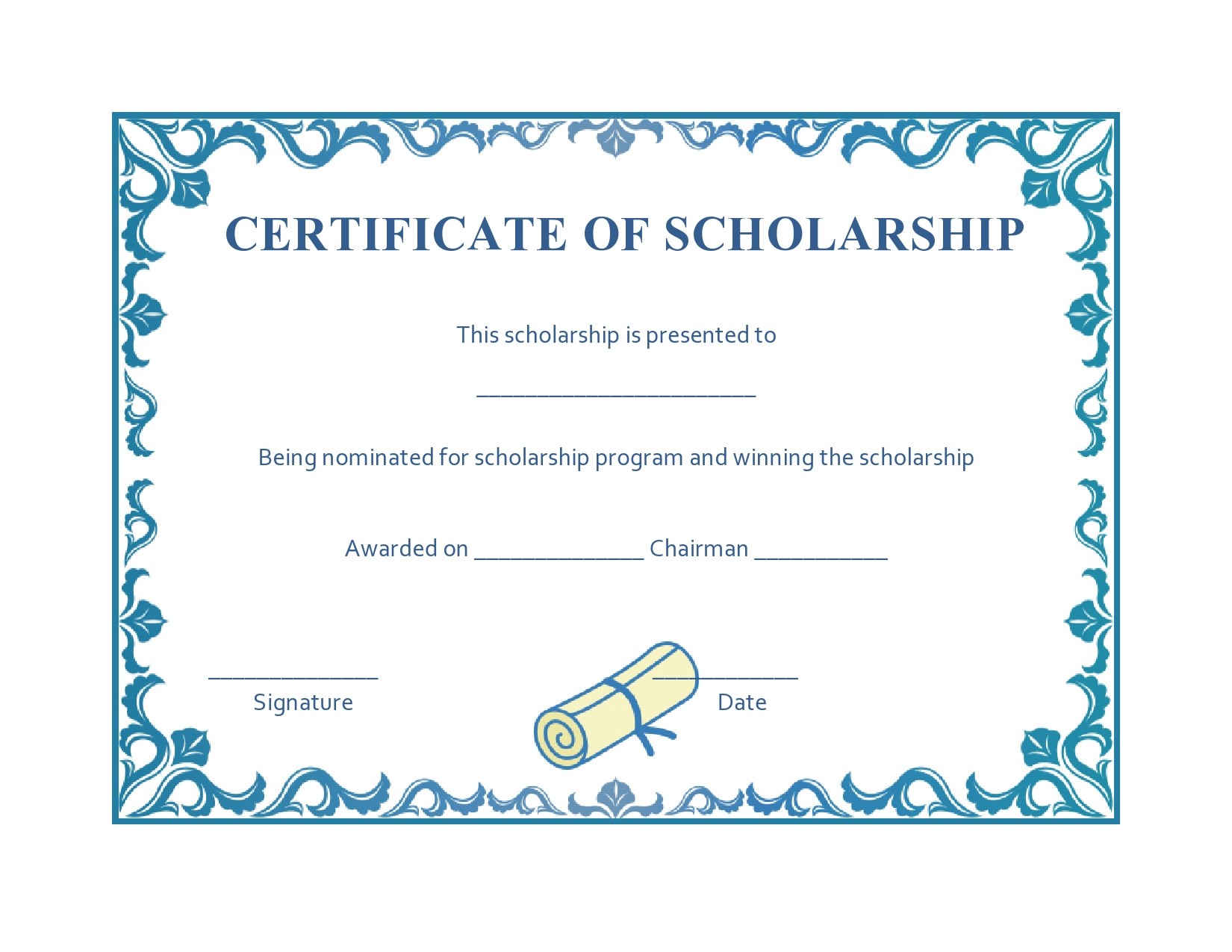 scholarship certificate template word