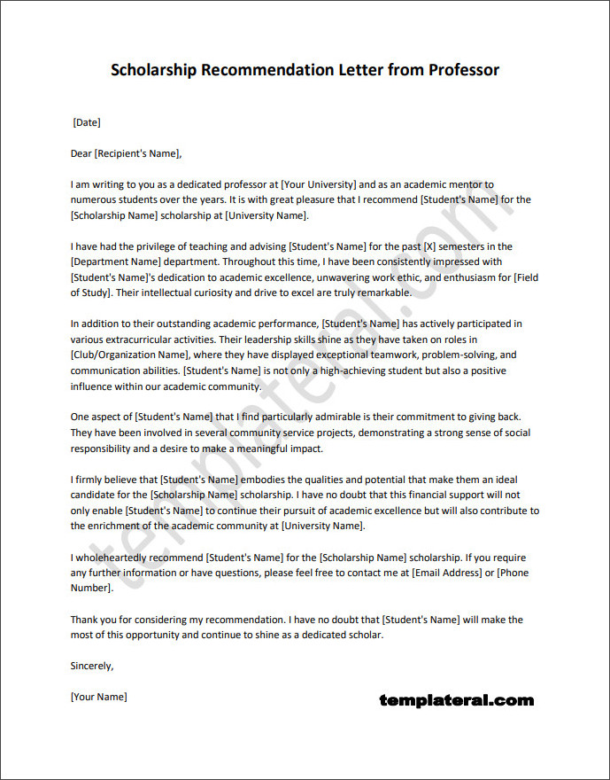 scholarship recommendation letter from professor Individuals completing a blank scholarship recommendation letter from professor template