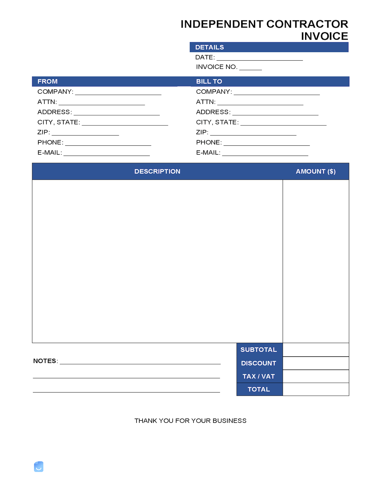 self employed contractor invoice template sample