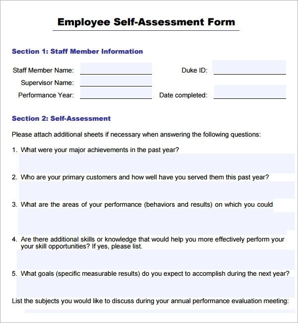 self employee performance evaluation