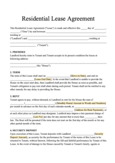 simple 1 page lease agreement template