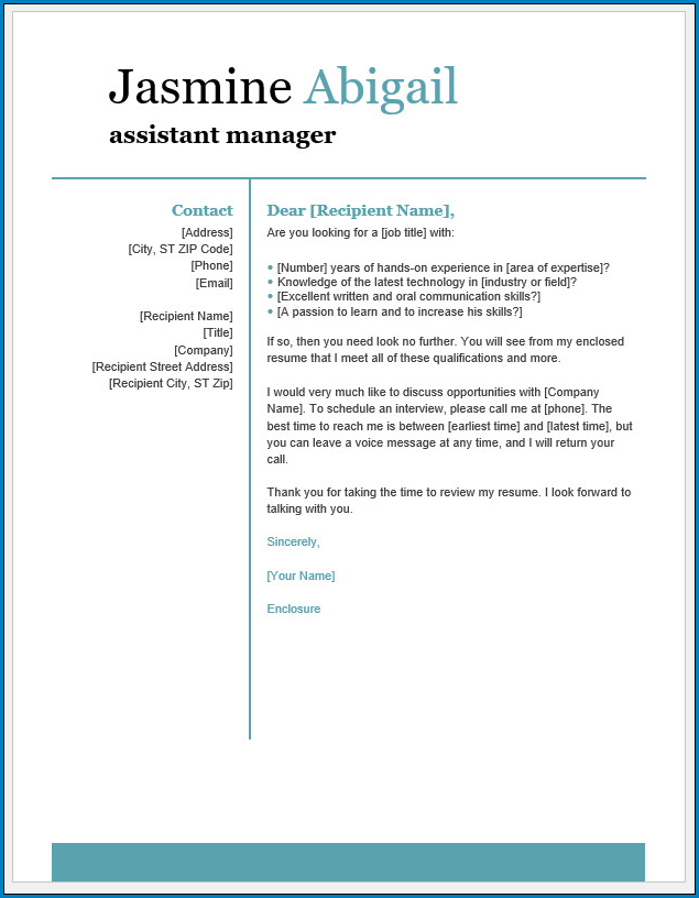 Free Printable Simple Cover Letter Template