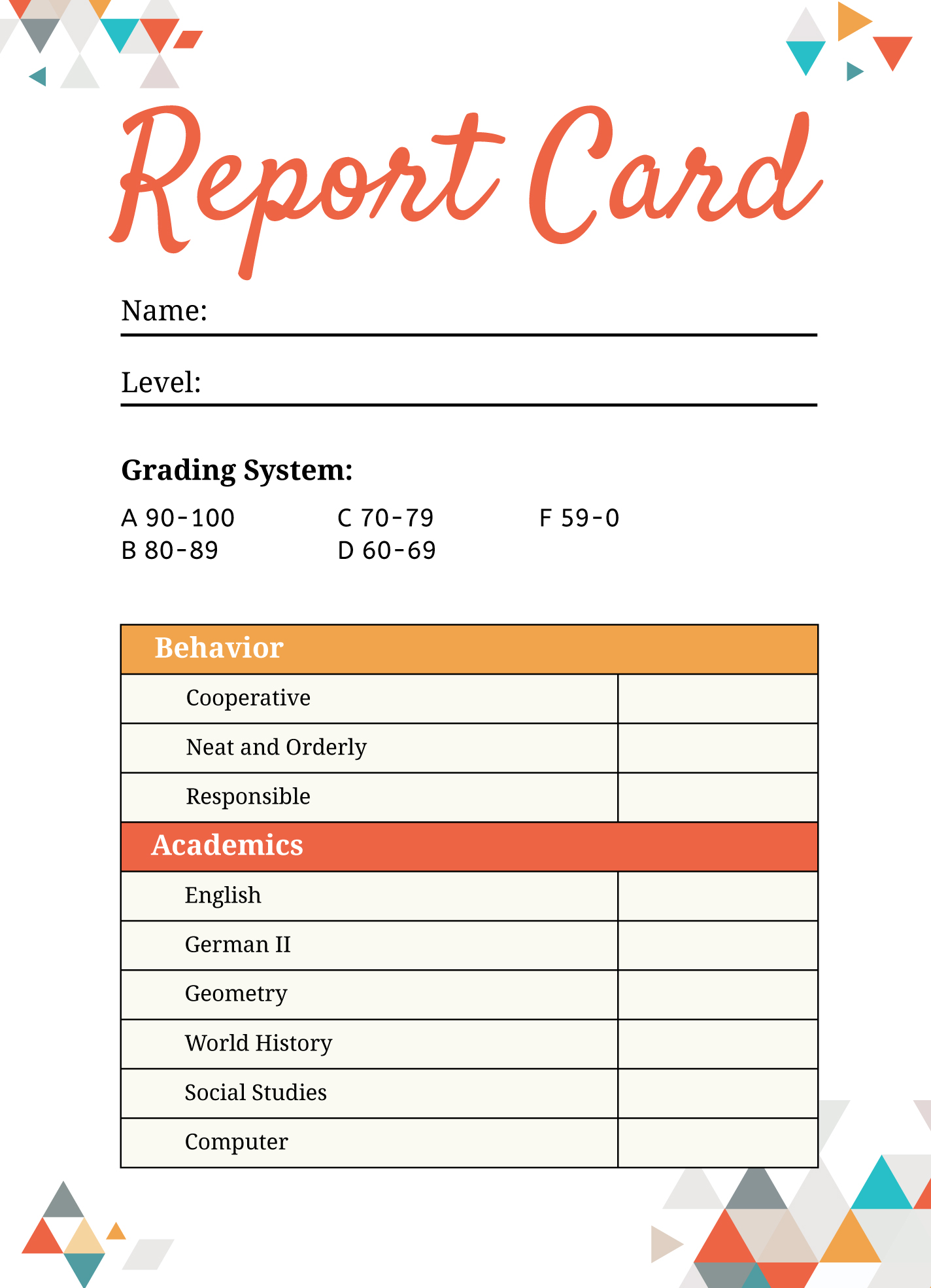 student report card template student report card template