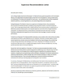 Free printable supervisor recommendation letter template with customizable sections