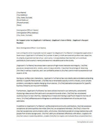 Free printable support letter template to immigration with customizable sections