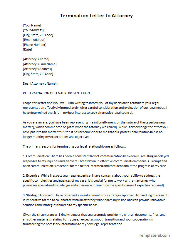termination letter template to attorney Printable termination letter template to attorney available in Word for easy editing