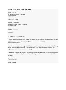 thank you letter for job offer