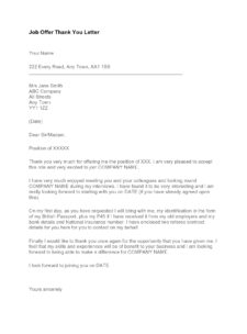thank you letter for job offer