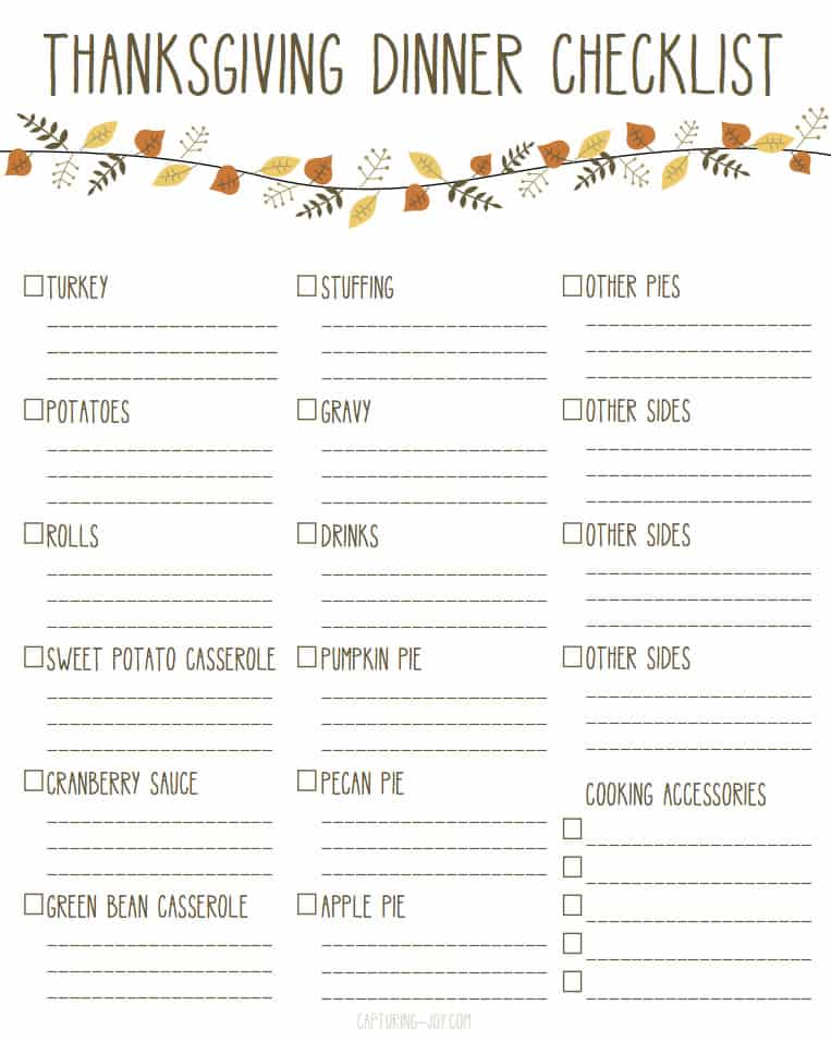 thanksgiving shopping checklist template example