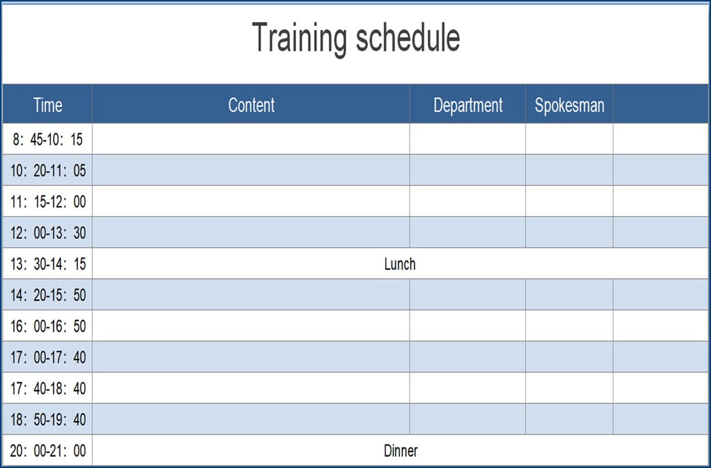 training schedule template example
