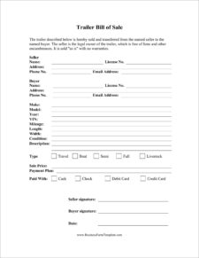 used trailer bill of sale