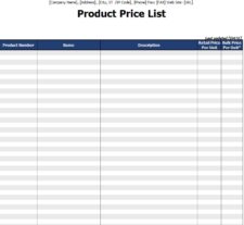 wholesale price list template excel