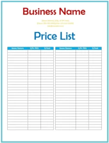 wholesale price list template free
