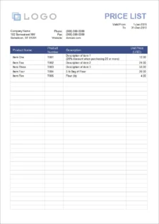 wholesale price sheet template free